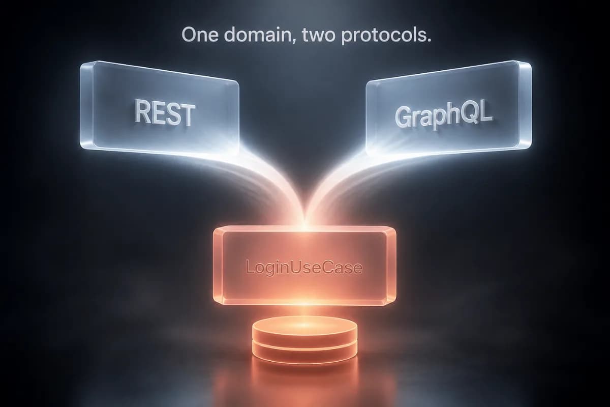 REST and GraphQL both feeding into a single shared LoginUseCase